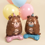 Шар 3D (24''/61 см) Фигура на подставке, Мишка в розовом колпачке, 1 шт., 26941