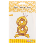 Шар (32''/81 см) Цифра на подставке, 8 Серебристая корона, Золото, 1 шт. в уп., 24188