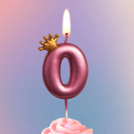 Свеча Цифра, 0 Золотая корона, на шпажке, Ярко-розовый, Металлик, 4*5,5 + 4 см, 1 шт. с держат., 4770