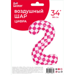 Шар (34''/86 см) Цифра, 2 Клеточки, Розовый/Фуше, 1 шт. в уп., 26642