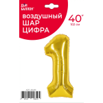 Шар (40''/102 см) Цифра, 1, Золото, Металлик, 1 шт. в уп., 26481