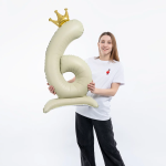 Шар (40''/102 см) Цифра на подставке, 6 Золотая корона, 1 шт. в уп., 23986