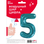 Шар (34''/86 см) Цифра, 5 Slim, Тиффани, 1 шт. в уп., 131405