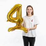 Шар (32''/81 см) Цифра на подставке, 4, Золото, 1 шт. в уп., 132014