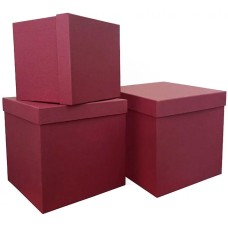 Набор коробок Куб, Тиснение Рогожка, Бордовый, 21*21*21 см, 3 шт. в упак. , Д11003.089