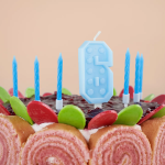 Свеча Цифра, 6 Конструктор, Голубой, 3,3*6,5 + 3 см, 1 шт. с держат., 802886