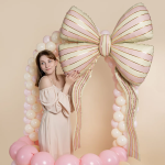 Шар (61''/155 см) Фигура, Бант, Стильные полоски, Розовый, 1 шт., 27773