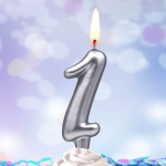 Свеча Цифра, 1, Серебро, 6 см, 1 шт., 3131