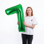 Шар (40''/102 см) Цифра, 7, Зеленый, Металлик, 1 шт. в уп., 27377
