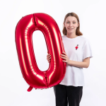 Шар (40''/102 см) Цифра, 0, Красный, Металлик, 1 шт. в уп., 27360
