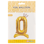 Шар (32''/81 см) Цифра на подставке, 0 Серебристая корона, Золото, 1 шт. в уп., 24180