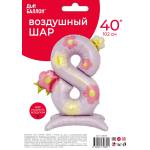 Шар (40''/102 см) Цифра на подставке, 8 Марта, Нежные цветы, 1 шт. в уп., R805