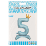 Шар (32''/81 см) Цифра на подставке, 5 Золотая корона, Голубой, 1 шт. в уп., 24205