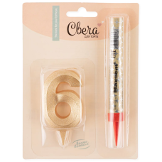 Набор, Фонтан и Свеча Цифра, 6 Грани, Золото, 10 см, 1 шт., 1776