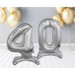 Шар (32''/81 см) Цифра на подставке, 4, Серебро, 1 шт. в уп., 134014