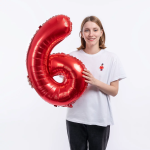 Шар (32''/81 см) Цифра, 6, Красный, 1 шт. в уп., 131386