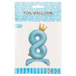 Шар (32''/81 см) Цифра на подставке, 8 Золотая корона, Голубой, 1 шт. в уп., 24208