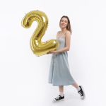 Шар (40''/102 см) Цифра, 2, Белое золото, Металлик, 1 шт. в уп., 24022