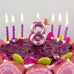 Свеча Цифра, 8 Золотая корона, на шпажке, Розовый, Металлик, 4,5*7 + 3,5 см, 1 шт. с держат., 802818