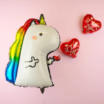 Шар (28''/71 см) Фигура, Радужный единорог с сердечком, 1 шт., 23397