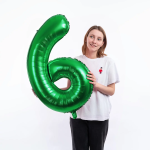 Шар (40''/102 см) Цифра, 6, Зеленый, Металлик, 1 шт. в уп., 27376