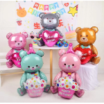 Шар (30''/76 см) Фигура 3D, Сидячий мишка с сердцем, Серый, 1 шт. в уп., 23205