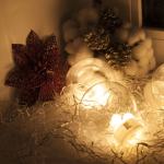 Цветок Пуансеттия, на клипсе, 14 см. Красный, с блестками, 2 шт., 6231004