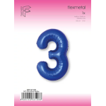 Шар (40''/102 см) Цифра, 3 Slim, Синий хром, Металлик, 1 шт. в уп., B901913AR