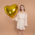 Шар (32''/81 см) Сердце, Золото, Металлик, 1 шт., 27249