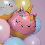 Шар (27''/69 см) Фигура, Кексик, Цветочный единорог, Розовый, 1 шт., 24770