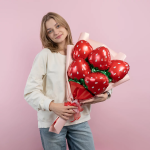 Шар с клапаном (12''/30 см) Мини-фигура, Клубника, Красный, 5 шт. в уп. (цв.этик.), 27391S5