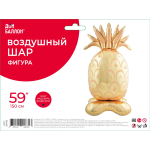 Шар 3D (59''/150 см) Фигура на подставке, Ананас, Золото, 1 шт. в уп., 26465
