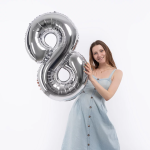 Шар (40''/102 см) Цифра, 8, Серебро, Металлик, 1 шт. в уп., 26498