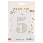 Шар (40''/102 см) Цифра, 5, Белый песок, Сатин, 1 шт. в уп., 27165