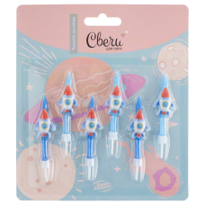 Набор свечей Фигура, Космические ракеты, Синий, 6 см, 6 шт. с держат., 620159