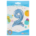 Шар (32''/81 см) Цифра на подставке, 9, Голубой, 1 шт. в уп., 24159