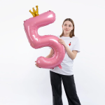 Шар (40''/102 см) Цифра, 5 Золотая корона, Розовый, 1 шт. в уп., 131195