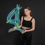 Шар (32''/81 см) Цифра на подставке, 4 Корона, Хамелеон, Хамелеон, 1 шт. в уп., 24034