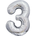 Шар (50''/127 см) Цифра, 3 XXL, Серебро, 1 шт. в уп., 131143