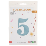Шар (40''/102 см) Цифра, 5, Светло-голубой, Сатин, 1 шт. в уп., 24265