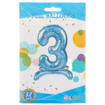Шар (32''/81 см) Цифра на подставке, 3, Голубой, 1 шт. в уп., 24153