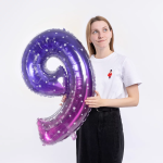 Шар (34''/86 см) Цифра, 9 Сияющий космос, Сиреневый, Градиент, 1 шт. в уп., 131029