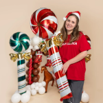 Шар (59''/150 см) Фигура, Леденец трость с бантом, Красный/Золото, 1 шт. в уп., 25035P