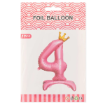 Шар (32''/81 см) Цифра на подставке, 4 Золотая корона, Розовый, 1 шт. в уп., 24194