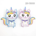 Шар (35''/89 см) Фигура, Котенок Единорог, Голубой, 1 шт., 901797A