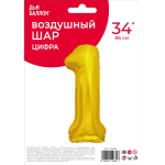 Шар (34''/86 см) Цифра, 1 ЭКО, Золото, 1 шт. в уп., 29681