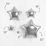 Шар (32''/81 см) Звезда, Серебро, Металлик, 1 шт., 27224