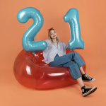 Шар (40''/102 см) Цифра, 1, Голубой, Матовый, 1 шт. в уп., 24111