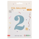 Шар (40''/102 см) Цифра, 2, Светло-голубой, Сатин, 1 шт. в уп., 24262