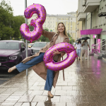 Шар (34''/86 см) Цифра, 0 Золотые короны, Розовый, 1 шт. в уп., 131100